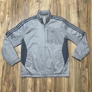 Adidas 3 Stripe Windbreaker Full Zip Jacket Mens Medium Mesh Lined Grey